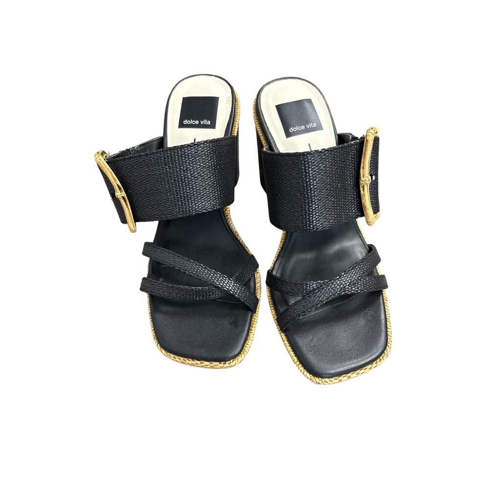 Dolce Vita Black Rattan Strappy Heels Sz 6